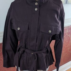 Petite Banana Republic Dark Brown Peplum Belted Utility Jacket NWT